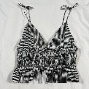 Sim & Sam striped Peplum Tank Top Womens top XL Black White Stretch Ruffles